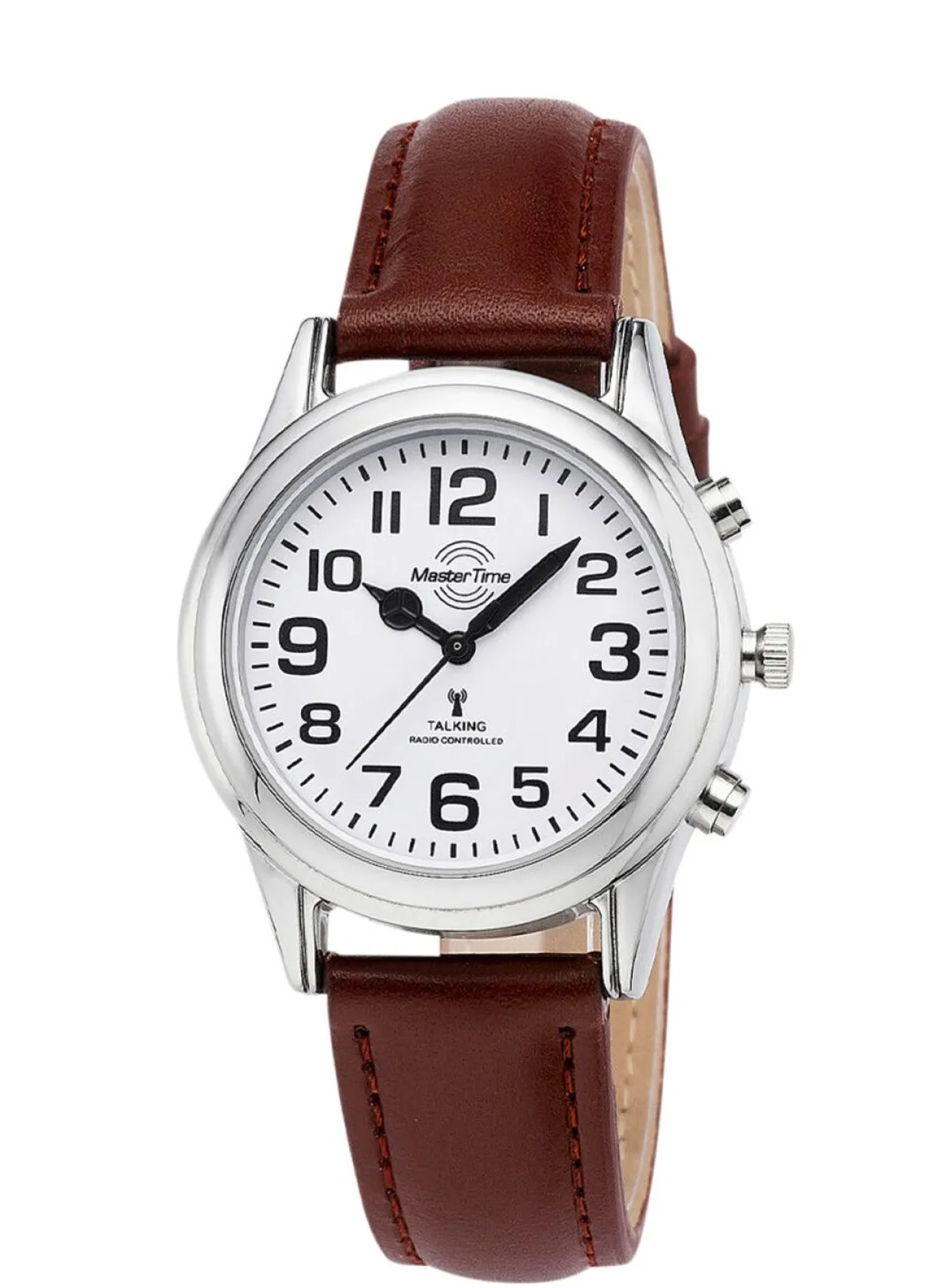 Best MASTER TIME Funk-Damenuhr mit Lederband und sprechender Zeitansage
