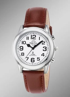 New MASTER TIME Funk-Herrenuhr mit Lederband und sprechender Zeitansage