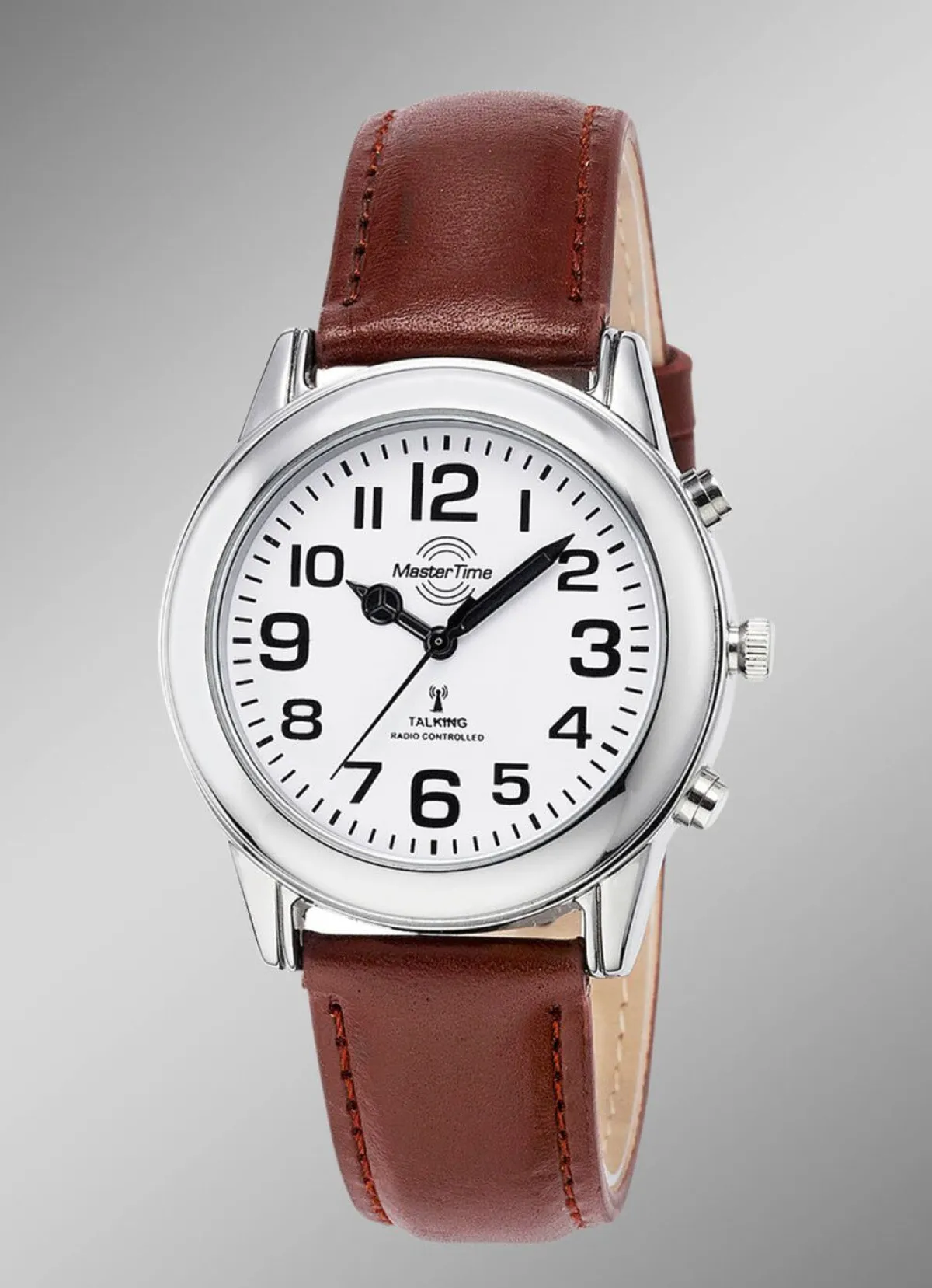 New MASTER TIME Funk-Herrenuhr mit Lederband und sprechender Zeitansage