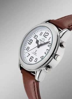 New MASTER TIME Funk-Herrenuhr mit Lederband und sprechender Zeitansage