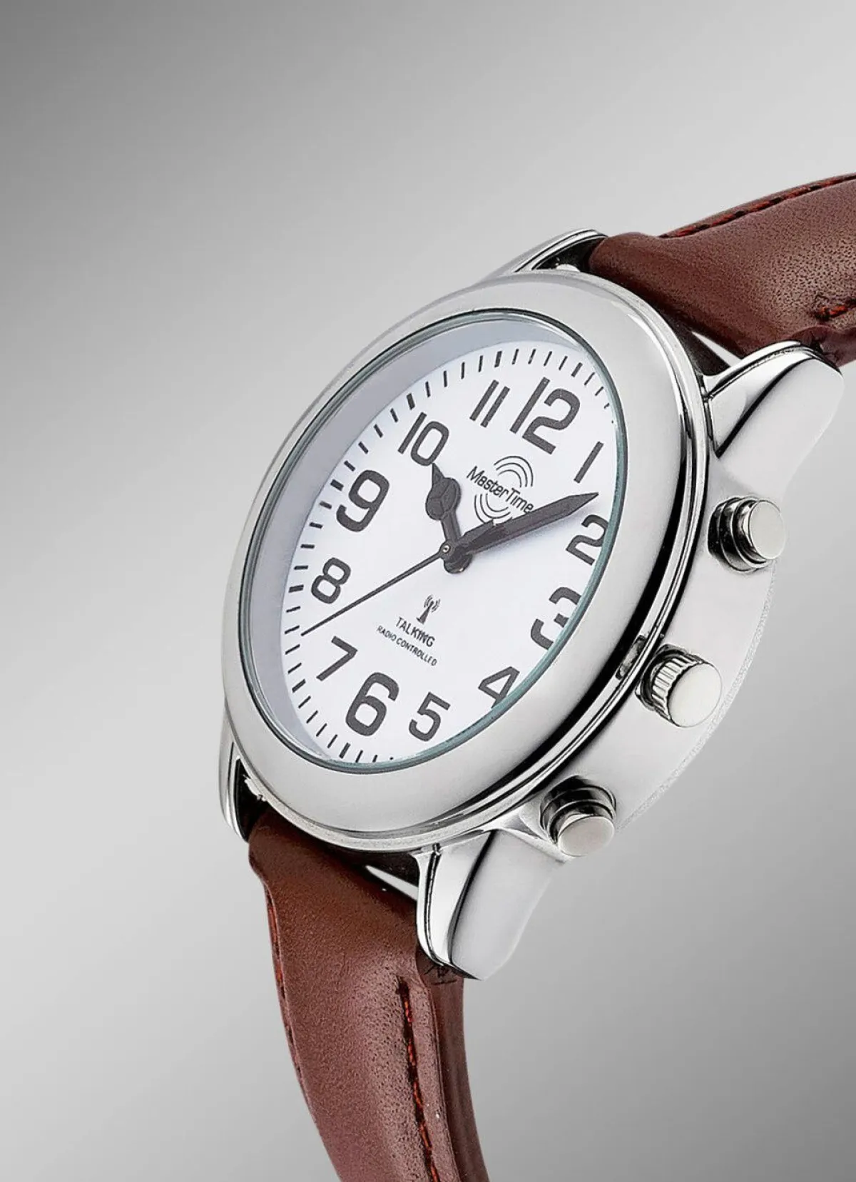 New MASTER TIME Funk-Herrenuhr mit Lederband und sprechender Zeitansage