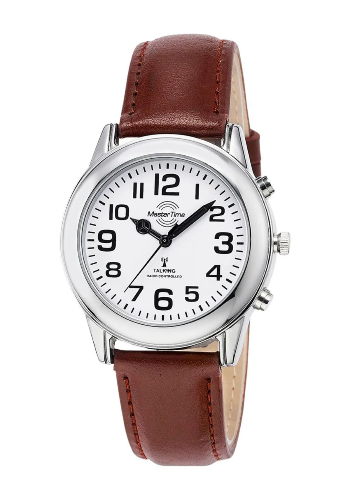 New MASTER TIME Funk-Herrenuhr mit Lederband und sprechender Zeitansage