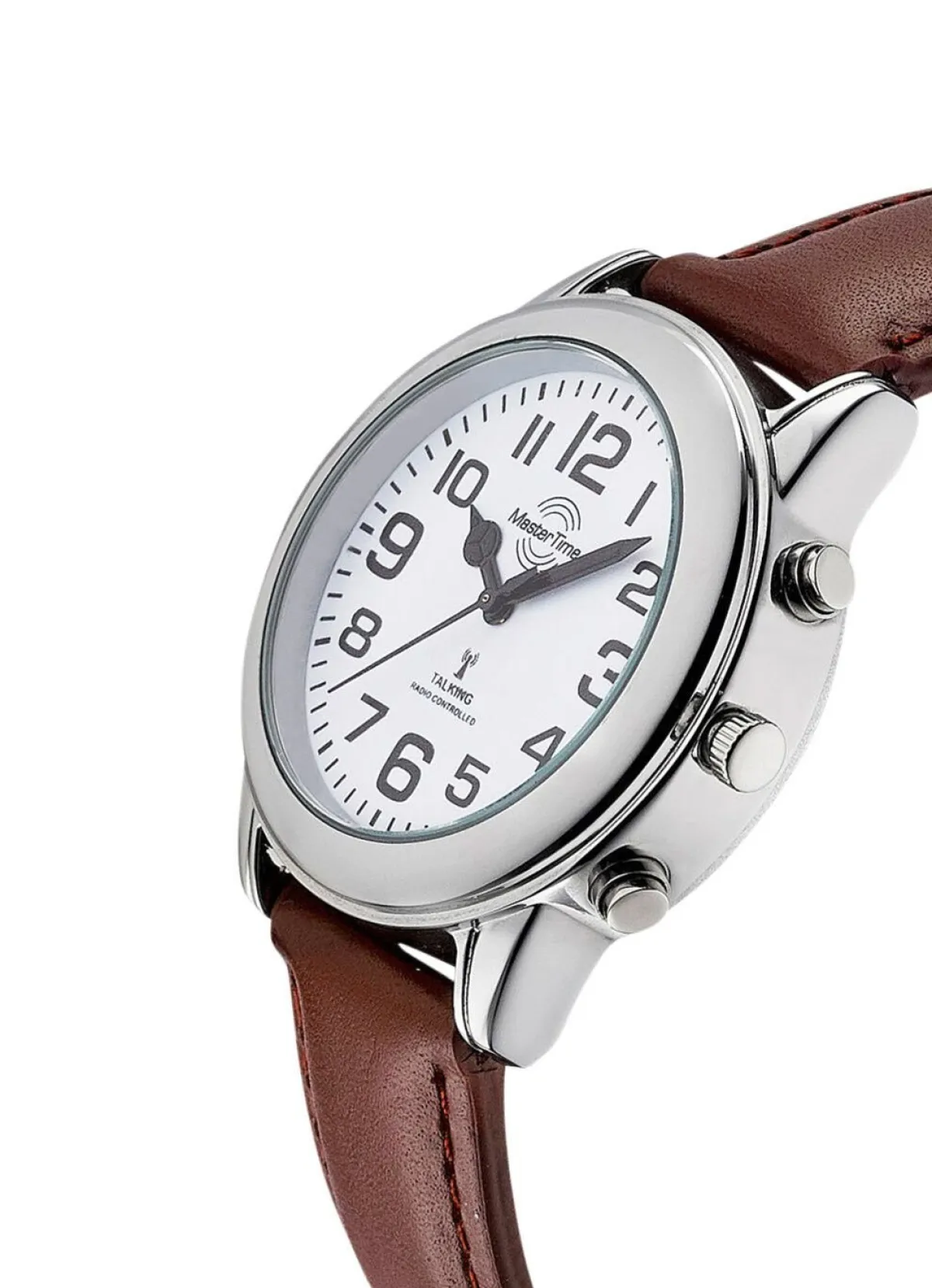 New MASTER TIME Funk-Herrenuhr mit Lederband und sprechender Zeitansage