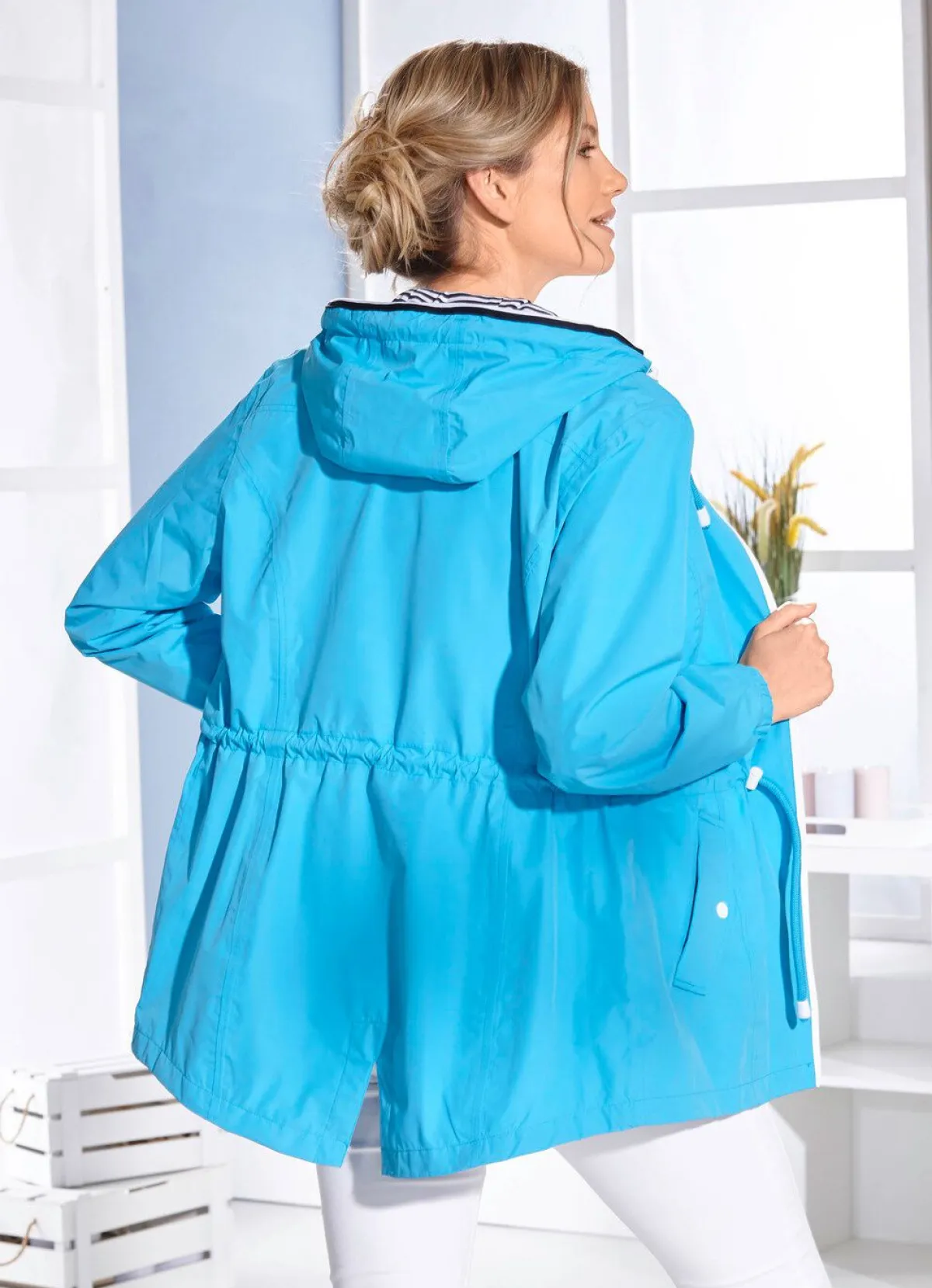 Outlet BADER Funktionsjacke mit geringelter Innenausstattung in der Kapuze TÜRKIS