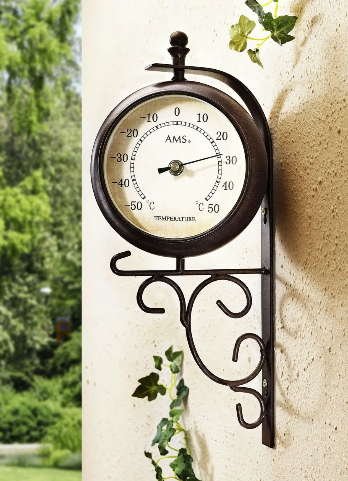 Online BADER Funk-Wanduhr mit Thermometer BRAUN