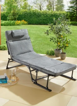 Discount BADER Gartenliege 2 in 1 mit zusätzlichem Kopfkissen GRAU-SCHWARZ