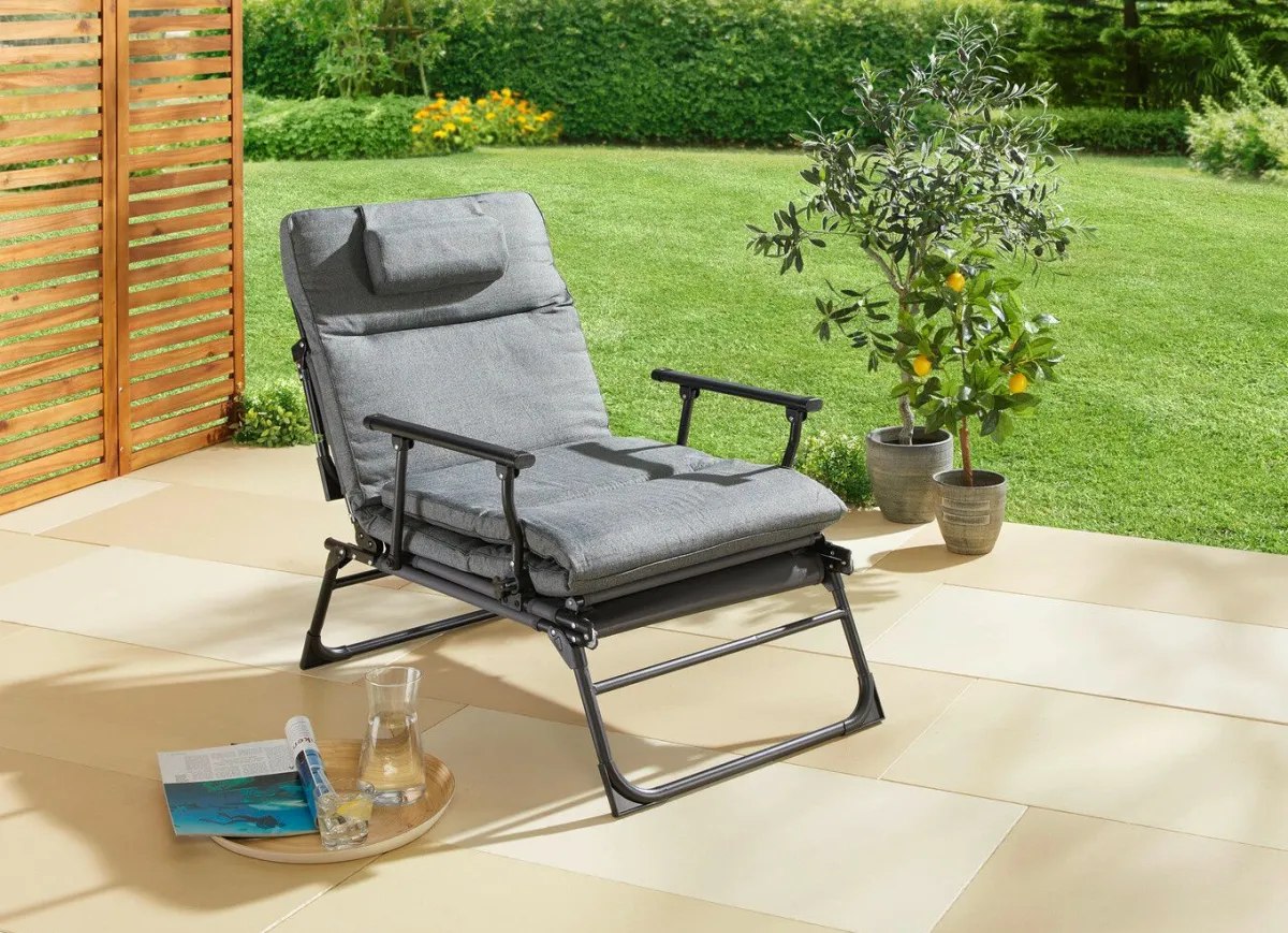 Discount BADER Gartenliege 2 in 1 mit zusätzlichem Kopfkissen GRAU-SCHWARZ