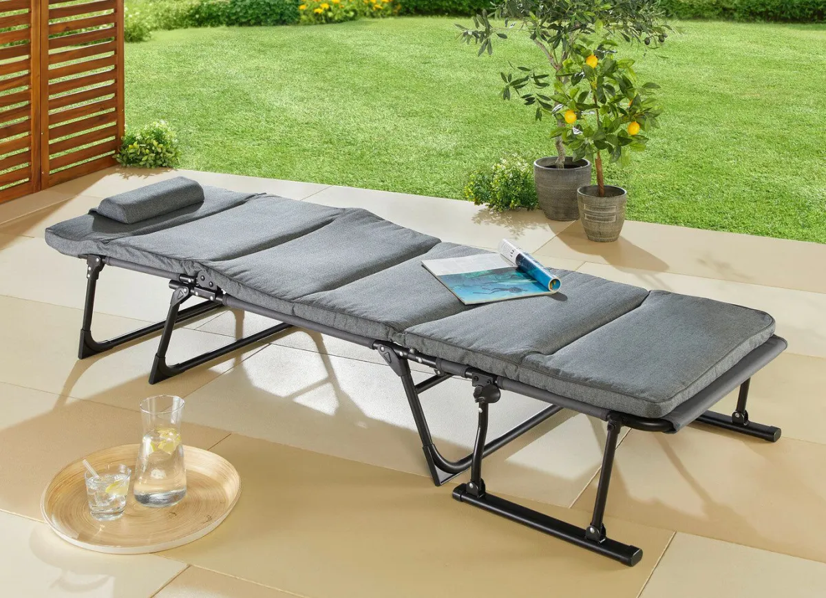 Discount BADER Gartenliege 2 in 1 mit zusätzlichem Kopfkissen GRAU-SCHWARZ