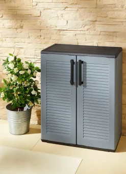 New BADER Gartenschrank in Lamellenoptik GRAU-SCHWARZ
