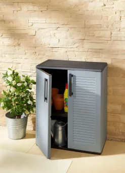 New BADER Gartenschrank in Lamellenoptik GRAU-SCHWARZ