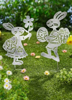 Discount BADER Gartenstecker "Hasenpaar", 2er-Set SILBER