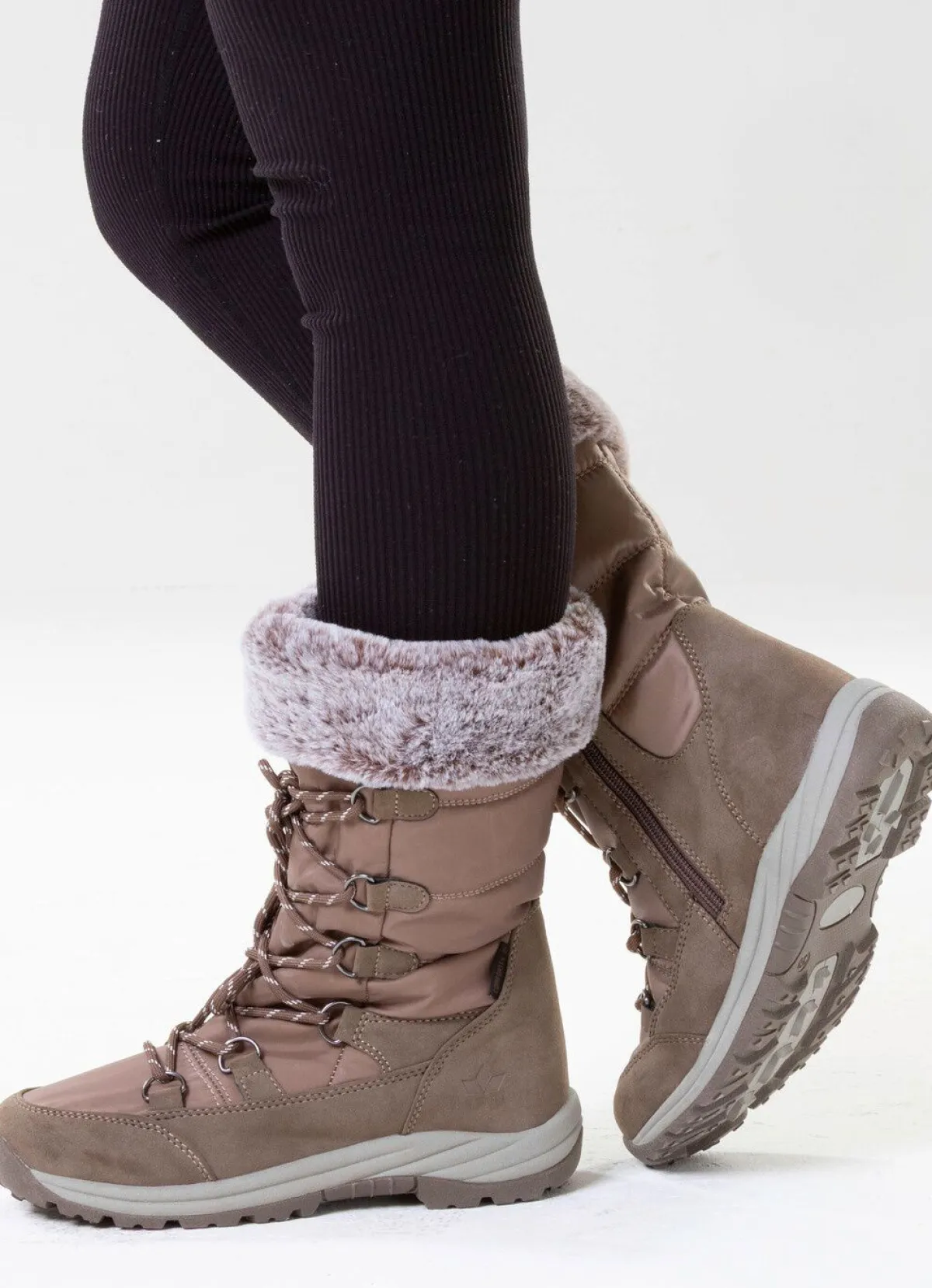 BADER Gefütterte Damen-Stiefel, Winterschuhe, mit Reißverschluss TAUPE