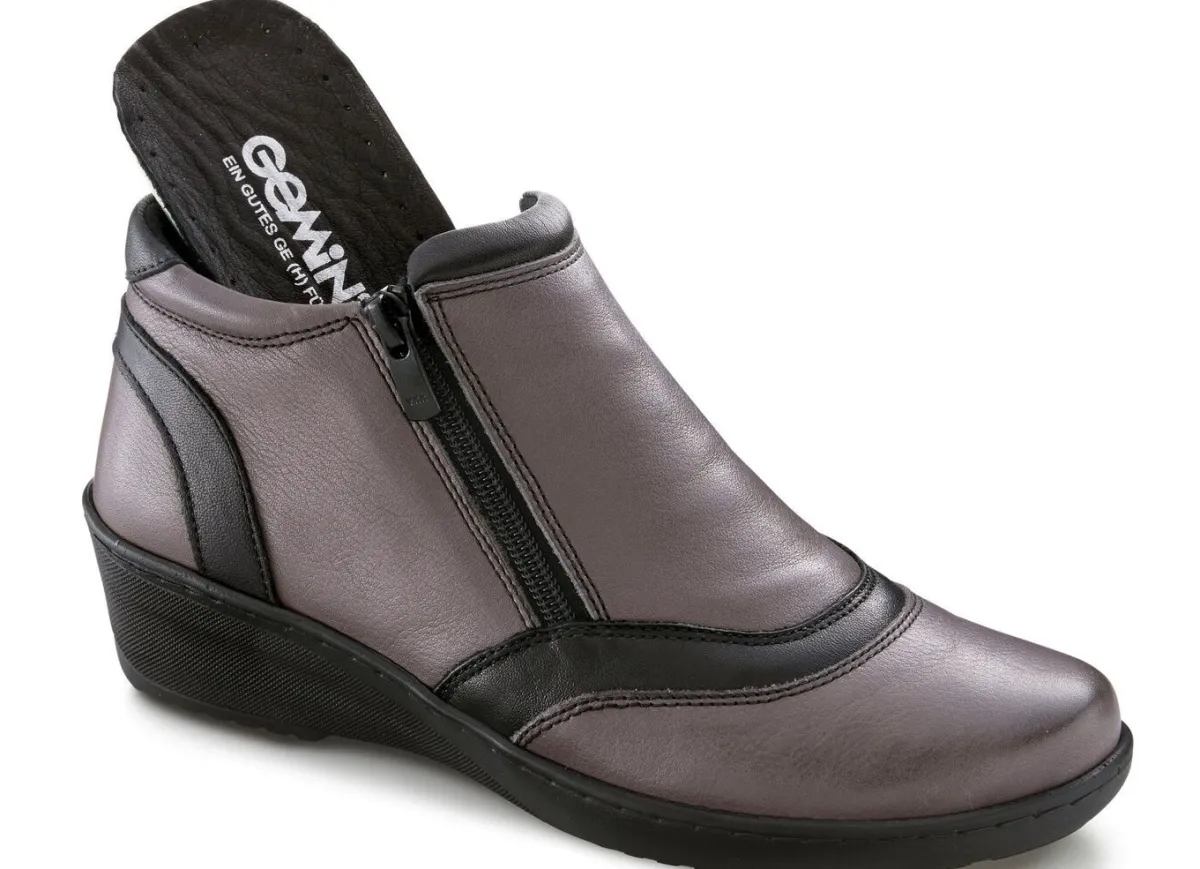 Discount Gemini , bequeme Damen-Boots, Weite H, mit herausnehmbarem Fußbett GRAU-SCHWARZ