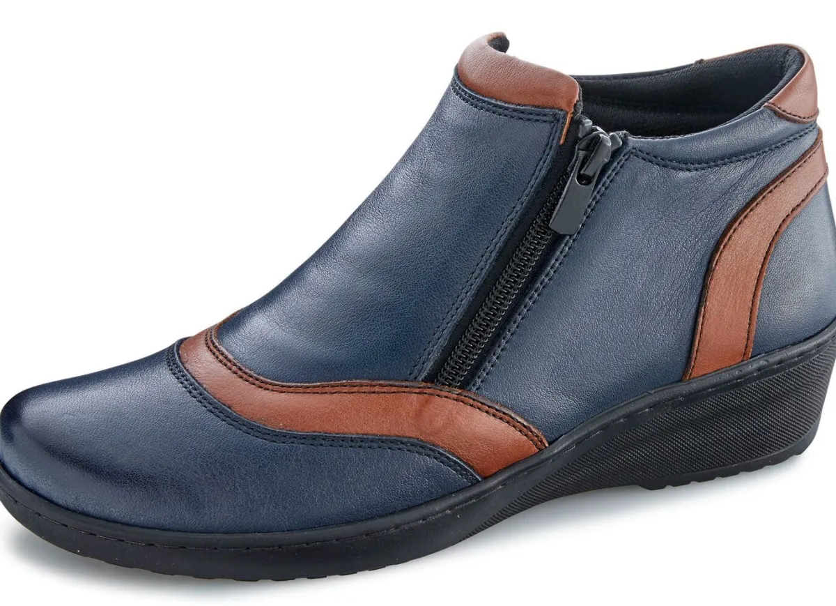 New Gemini , bequeme Damen-Boots, Weite H, mit herausnehmbarem Fußbett MARINE-BRAUN