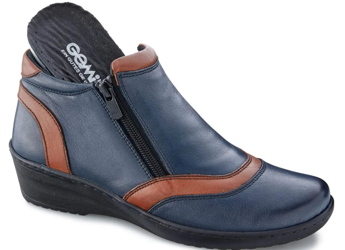 New Gemini , bequeme Damen-Boots, Weite H, mit herausnehmbarem Fußbett MARINE-BRAUN
