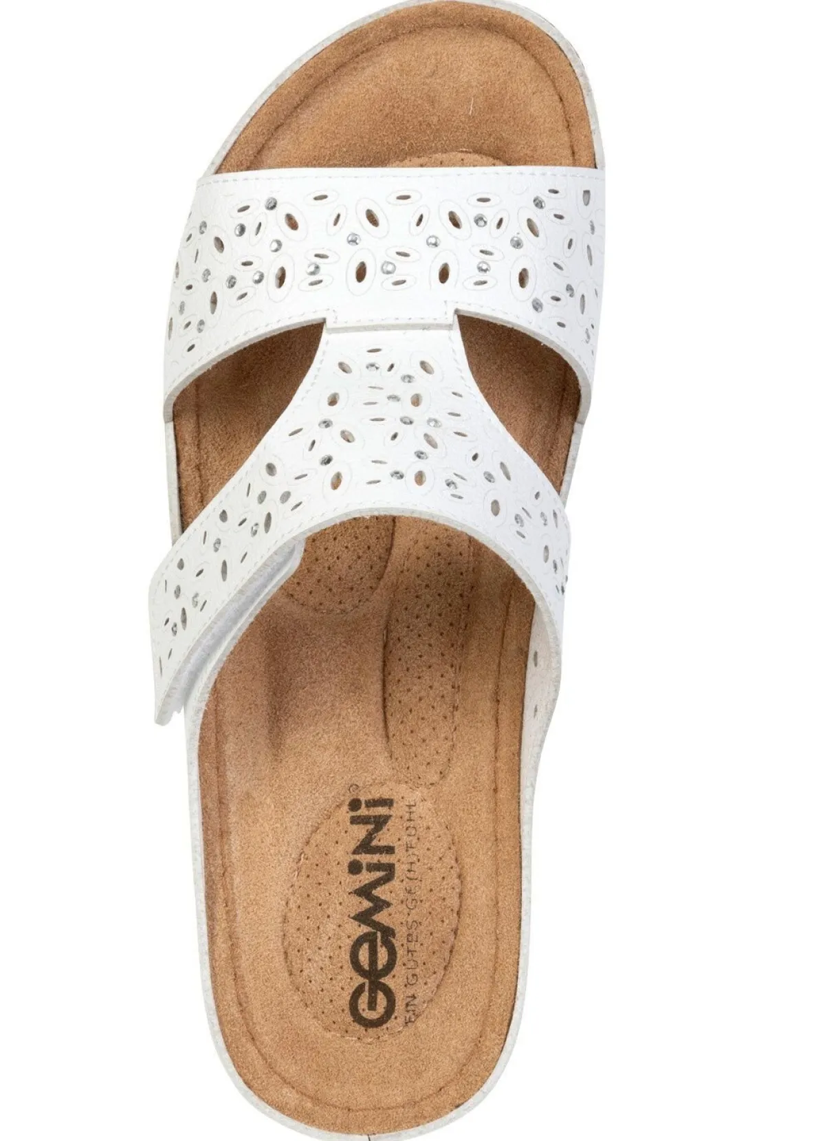 Sale Gemini , bequeme Damen-Pantoletten, Weite G, mit Klettverschluss WEISS