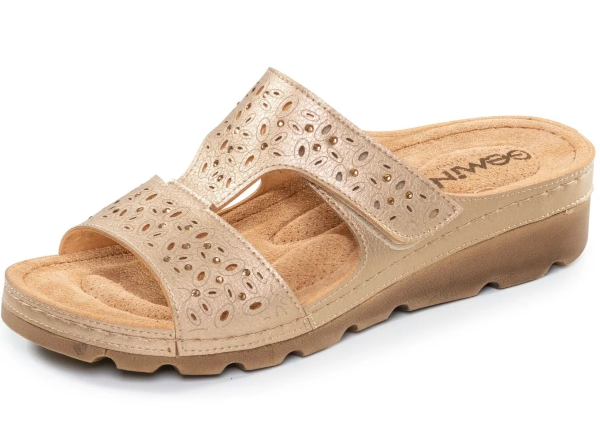 Gemini , bequeme Damen-Pantoletten, Weite G, mit Klettverschluss ALTGOLD
