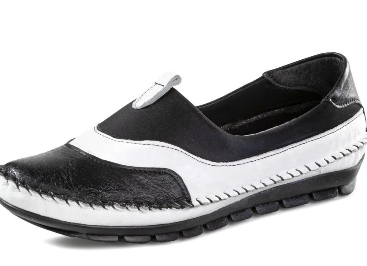 Online Gemini , bequeme Damen-Slipper, Weite G, mit herausnehmbarem Fußbett SCHWARZ-WEISS