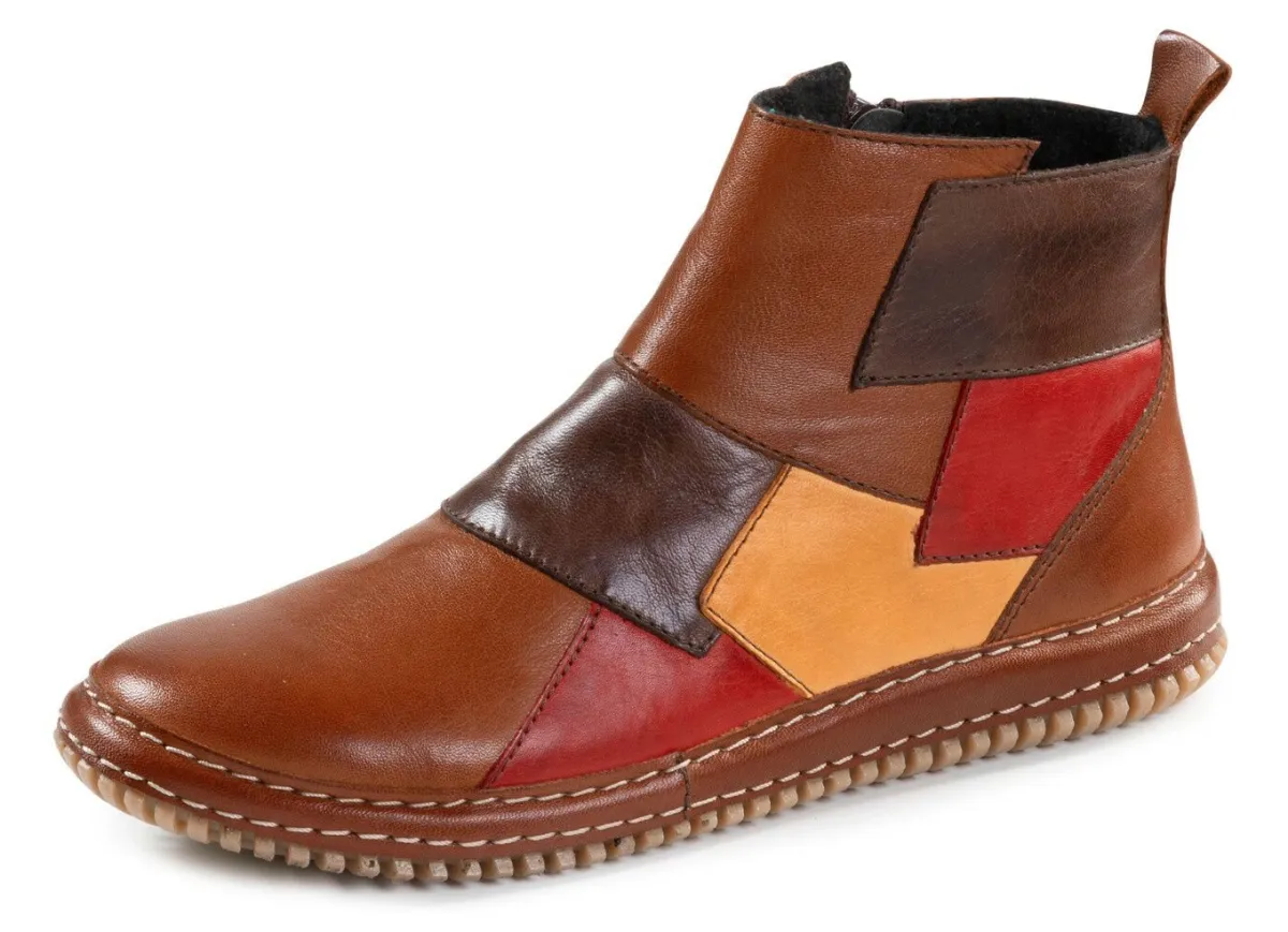 Outlet Gemini Bootie im Patchwork-Stil COGNAC-BUNT