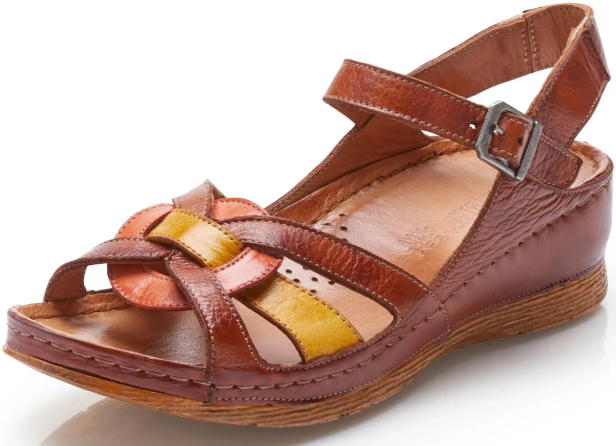 Outlet Gemini , klassische Damen-Sandalen, Weite G, mit Gummizug COGNAC-BUNT