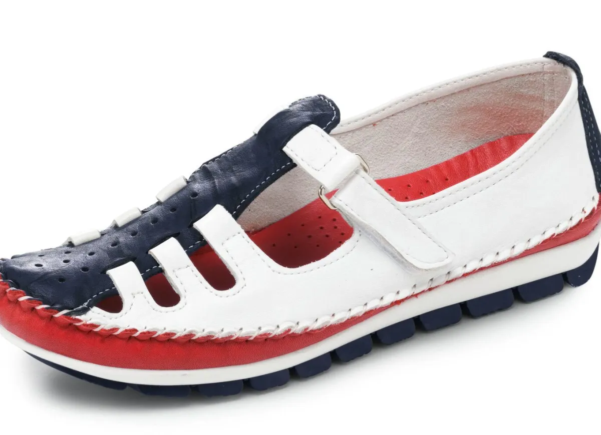 Gemini , klassische Damen-Slipper, Weite G, mit herausnehmbarem Fußbett WEISS-MARINE-ROT