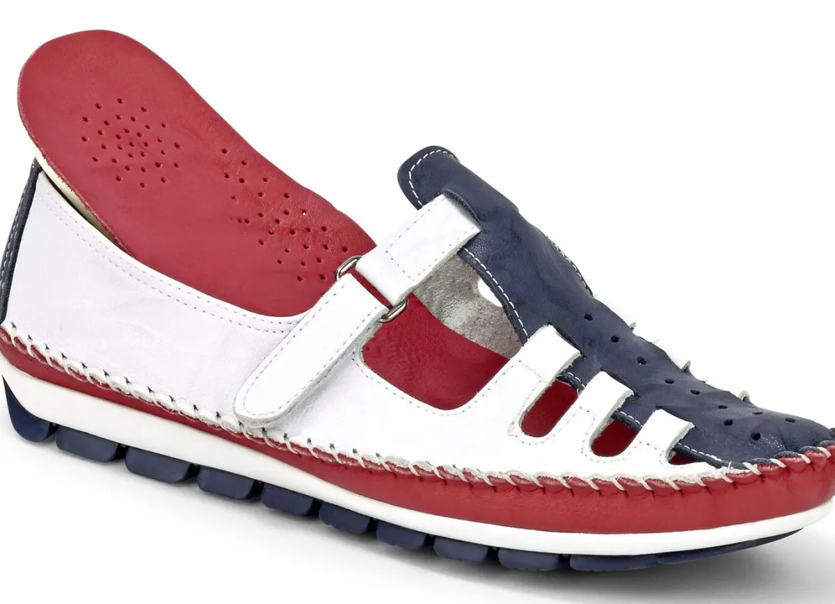 Gemini , klassische Damen-Slipper, Weite G, mit herausnehmbarem Fußbett WEISS-MARINE-ROT