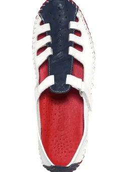 Gemini , klassische Damen-Slipper, Weite G, mit herausnehmbarem Fußbett WEISS-MARINE-ROT