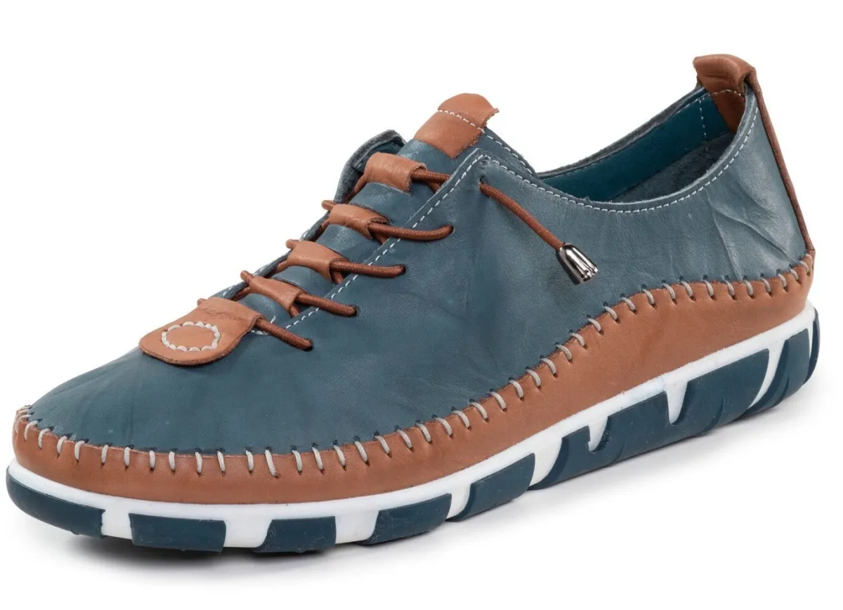 New Gemini , leichte Damen-Schnürschuhe, Weite G, mit herausnehmbarem Fußbett JEANS-BRAUN
