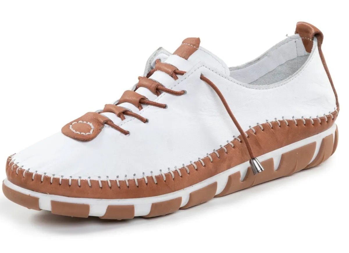 Discount Gemini , leichte Damen-Schnürschuhe, Weite G, mit herausnehmbarem Fußbett WEISS-BRAUN