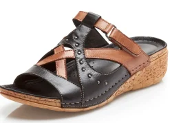 Clearance BADER Gemini Pantolette mit Nietenzier SCHWARZ-COGNAC