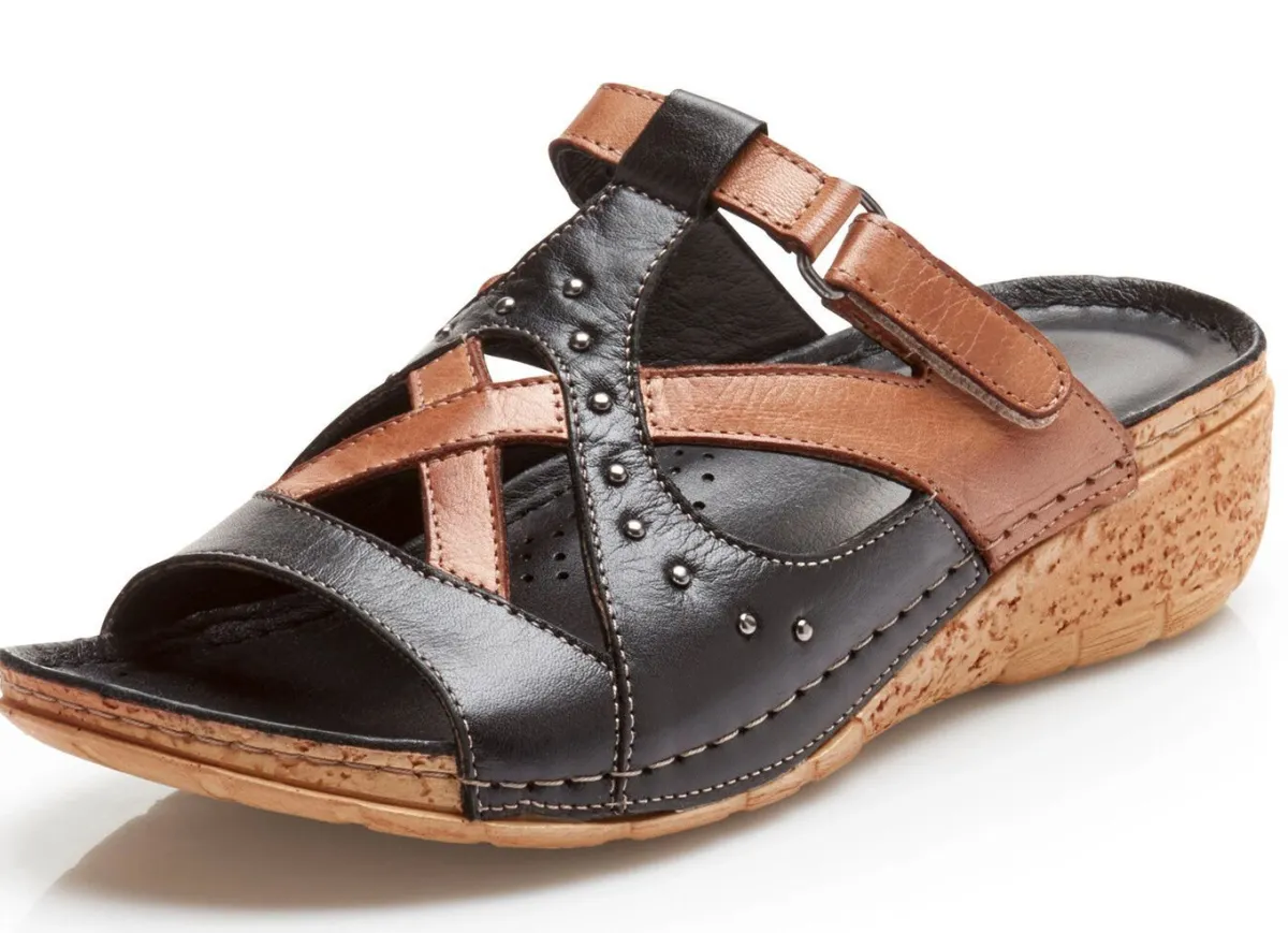 Clearance BADER Gemini Pantolette mit Nietenzier SCHWARZ-COGNAC
