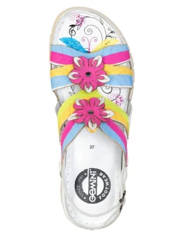 Online Gemini Sandale mit dekorativen Lederblüten WEISS-MULTICOLOR