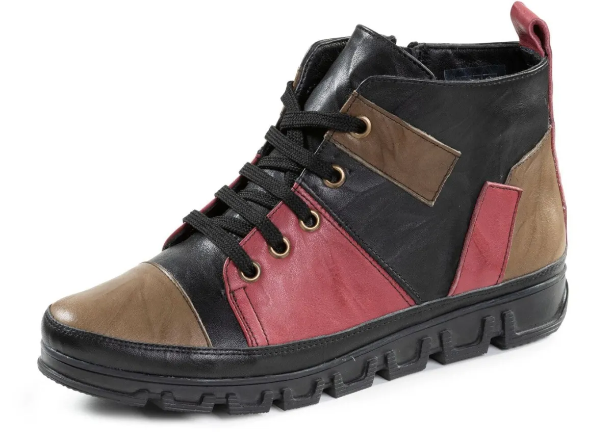 Outlet Gemini Schnür-Bootie mit Knitter-Struktur SCHWARZ-ROT-GRÜN