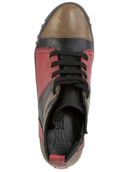 Outlet Gemini Schnür-Bootie mit Knitter-Struktur SCHWARZ-ROT-GRÜN