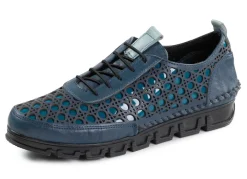 New Gemini Schnürschuh aus gelochtem Nappaleder BLAU