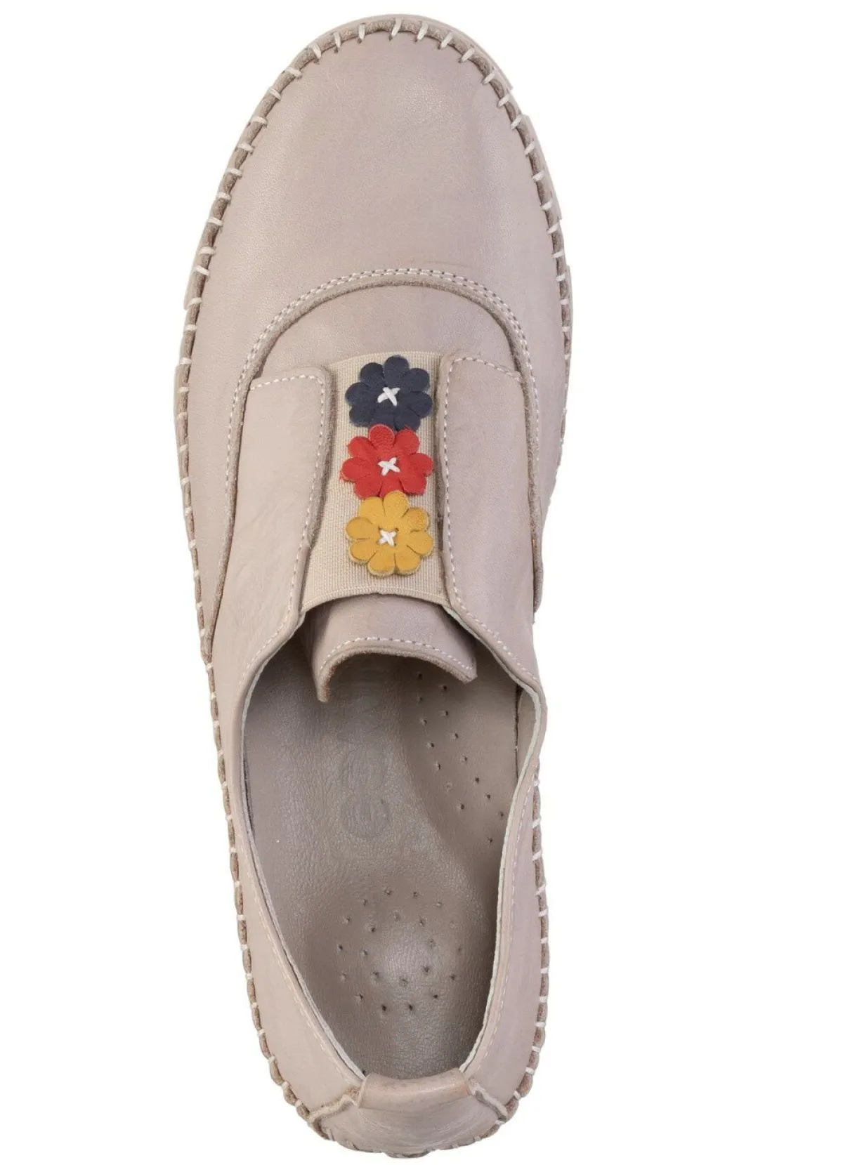 Online Gemini Slipper mit dezenter Knitter-Struktur und bunten Leder-Blüten KIESEL