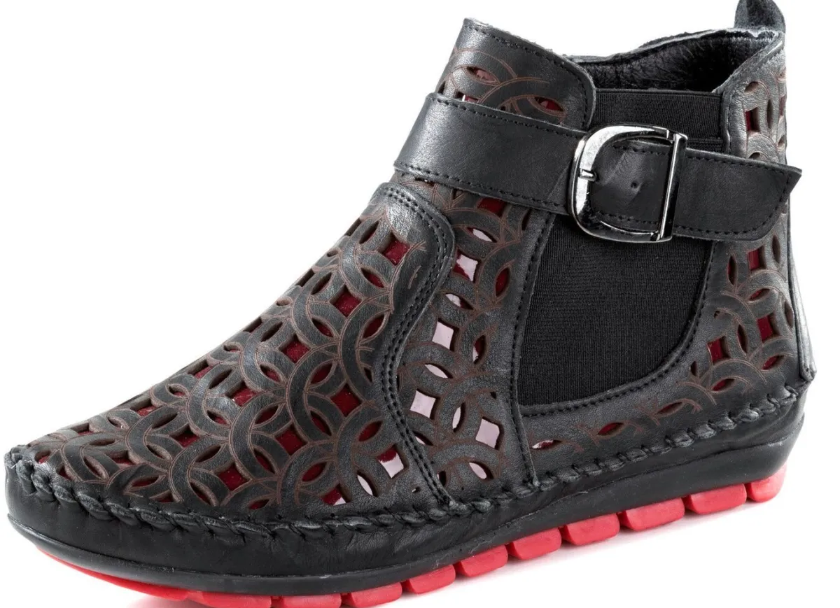 Best Gemini , sommerliche Damen-Boots, Weite G, mit herausnehmbarem Fußbett SCHWARZ-RUBINROT