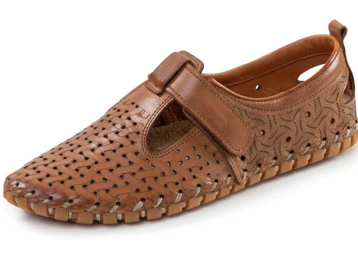 Outlet BADER Gemini, sommerliche Damen-Slipper, Weite G, mit herausnehmbarem Fußbett COGNAC