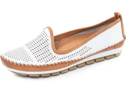 Outlet Gemini , sommerliche Damen-Slipper, Weite G, mit herausnehmbarem Fußbett WEISS-BRAUN