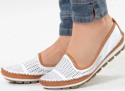 Outlet Gemini , sommerliche Damen-Slipper, Weite G, mit herausnehmbarem Fußbett WEISS-BRAUN
