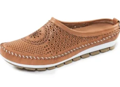 Online Gemini , sommerlicher Damen-Sabot, Weite G, mit herausnehmbarem Fußbett COGNAC