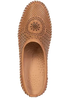 Online Gemini , sommerlicher Damen-Sabot, Weite G, mit herausnehmbarem Fußbett COGNAC