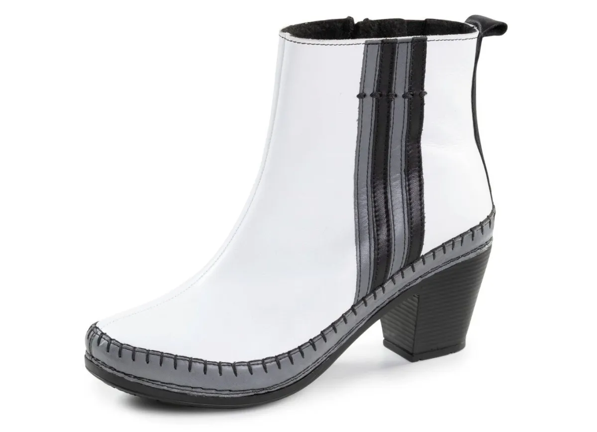 Best Gemini Stiefelette aus Rind-Nappaleder mit Kontraststreifen WEISS-GRAU-SCHWARZ