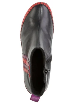 Outlet Gemini Stiefelette aus Rind-Nappaleder mit Kontraststreifen SCHWARZ-ROT-LILA