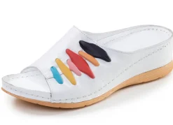Online Gemini , trendige Damen-Pantoletten, Weite G, mit Gummizug WEISS