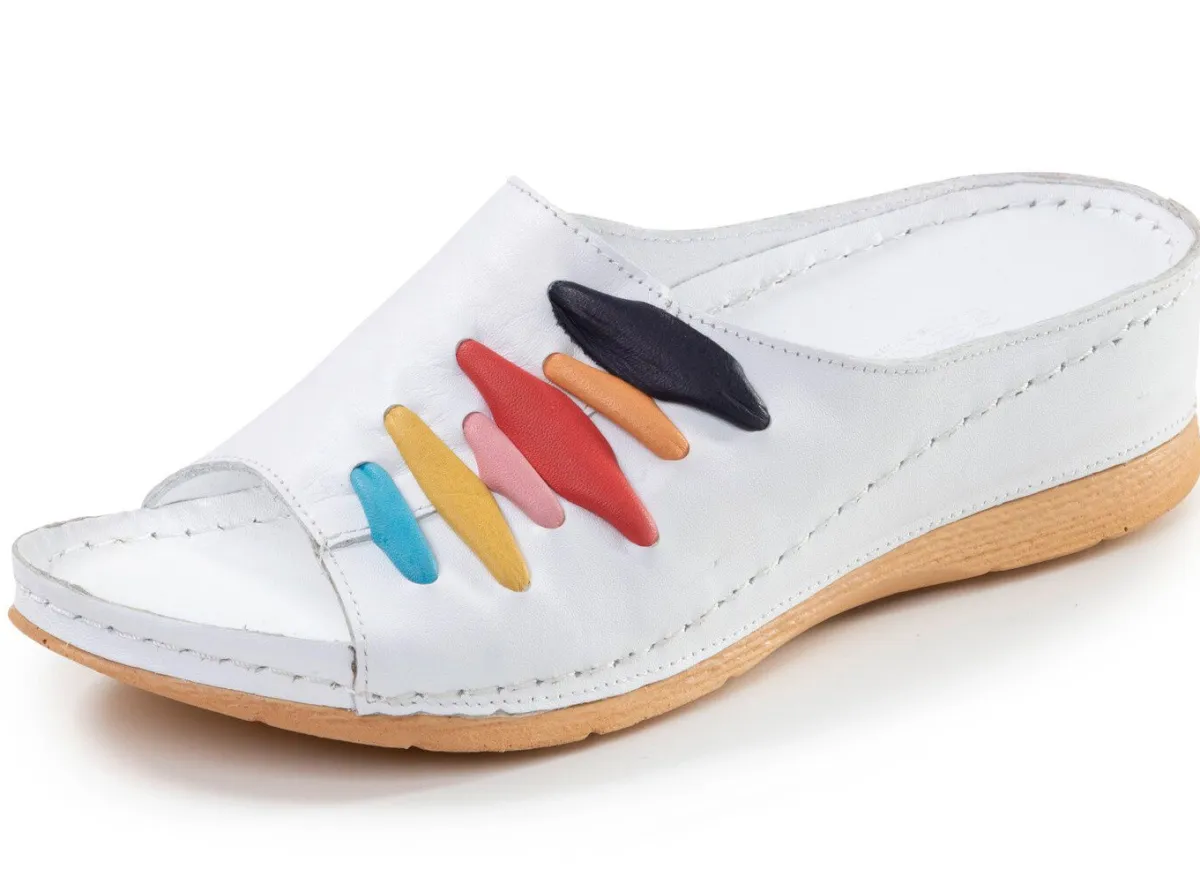 Online Gemini , trendige Damen-Pantoletten, Weite G, mit Gummizug WEISS
