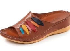 Hot Gemini , trendige Damen-Pantoletten, Weite G, mit Gummizug COGNAC
