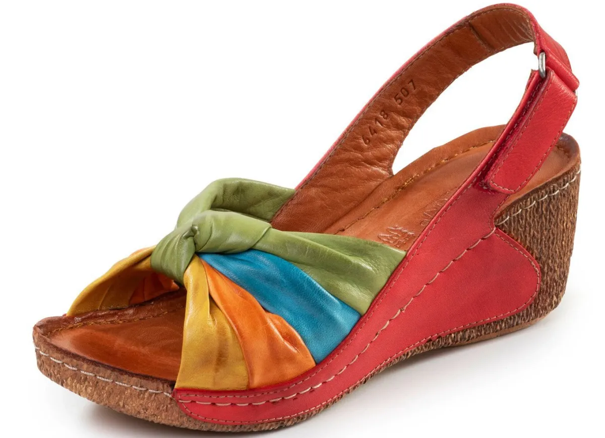 Hot Gemini , trendige Damen-Sandaletten, Weite G, mit verstellbarer Klettspange ROT-BUNT