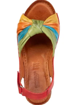 Hot Gemini , trendige Damen-Sandaletten, Weite G, mit verstellbarer Klettspange ROT-BUNT