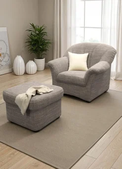 Discount BADER Gemütlicher Sessel und Hocker weiß-grau